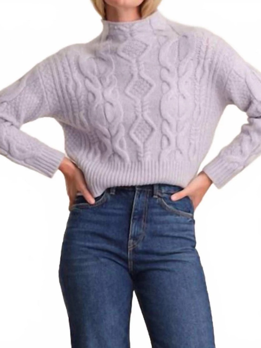 525 America Light Gray/ Baby Blue Cable Knit Mock Neck Sweater Size L